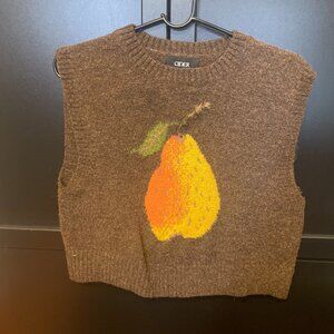 Cider Knit Wool-blend Round Neckline Pear Graphic Sweater Vest